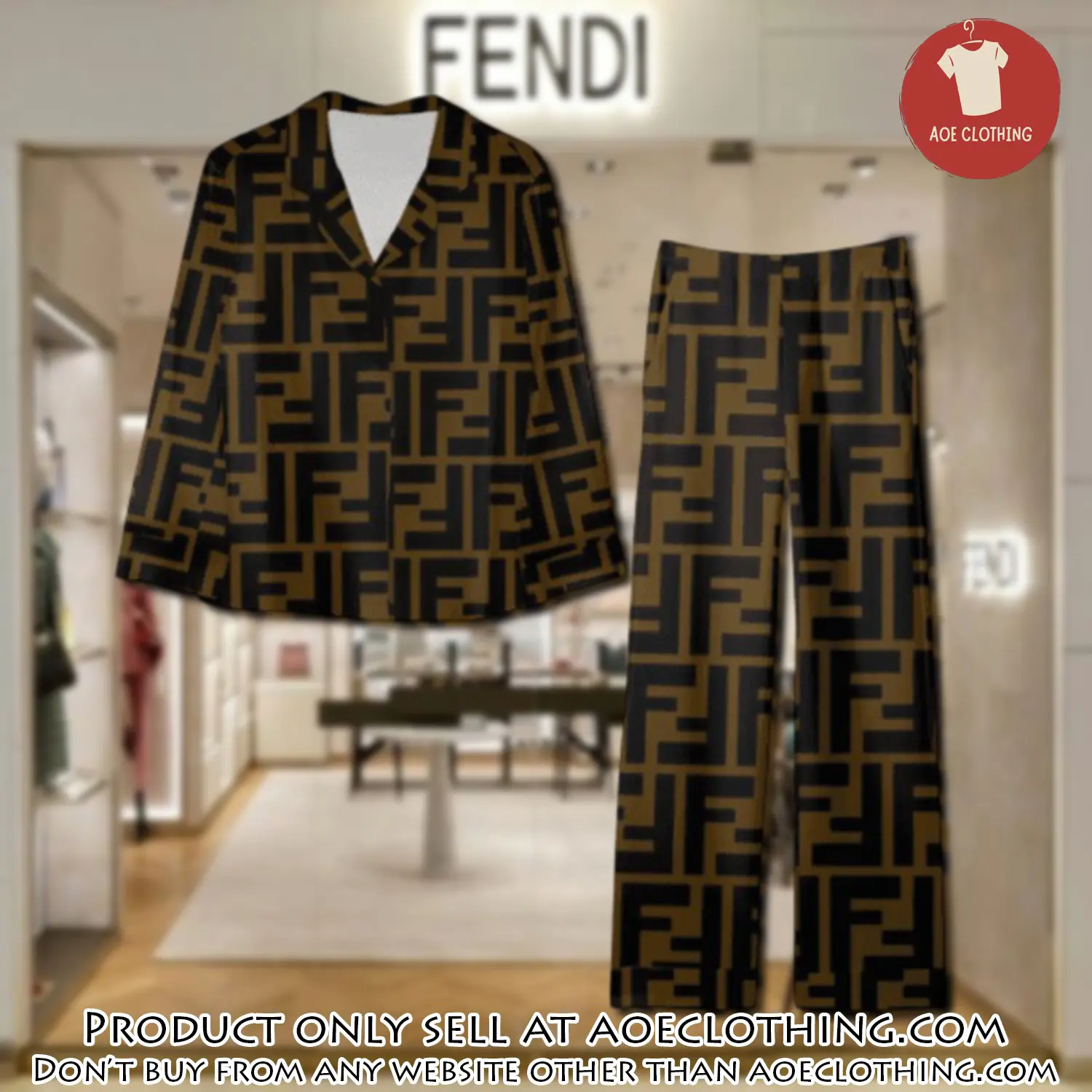 Trending luxury fendi satin pajama set pjs1051 aoe2606223